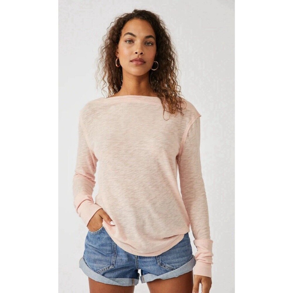Free People We The Free Kimmi Long Sleeve Top Size XS Pretty In Peach
